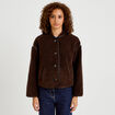 Veste effet polaire manches longues marron fonc&eacute; femme