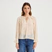 Blouse droite manches longues col rond ecru femme
