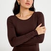 T-shirt uni &agrave; manches longues marron fonc&eacute; femme