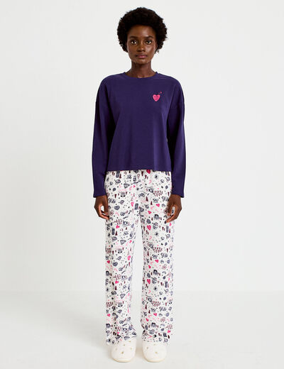 Pyjama manches longues blanc femme