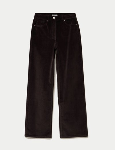 Pantalon bootcut taille haute velours marron fonc&eacute; femme