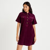 Robe courte droite en velours coton prune femme