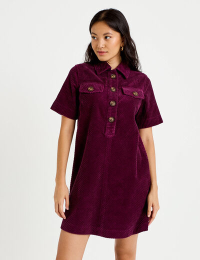 Robe courte droite en velours coton prune femme