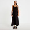 Robe longue &eacute;vas&eacute;e &agrave; fines bretelles noir femme