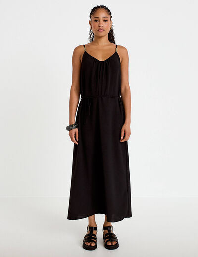 Robe longue &eacute;vas&eacute;e &agrave; fines bretelles noir femme