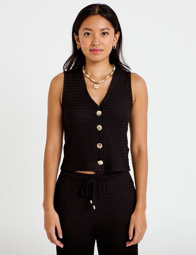 Gilet cintr&eacute; sans manches col v noir femme