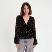 Blouse brod&eacute;e volant&eacute;e noir femme
