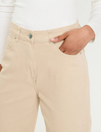 Jean wide leg taille haute beige femme