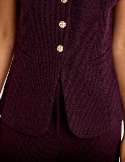 Gilet sans manches tweed violet fonc&eacute; femme