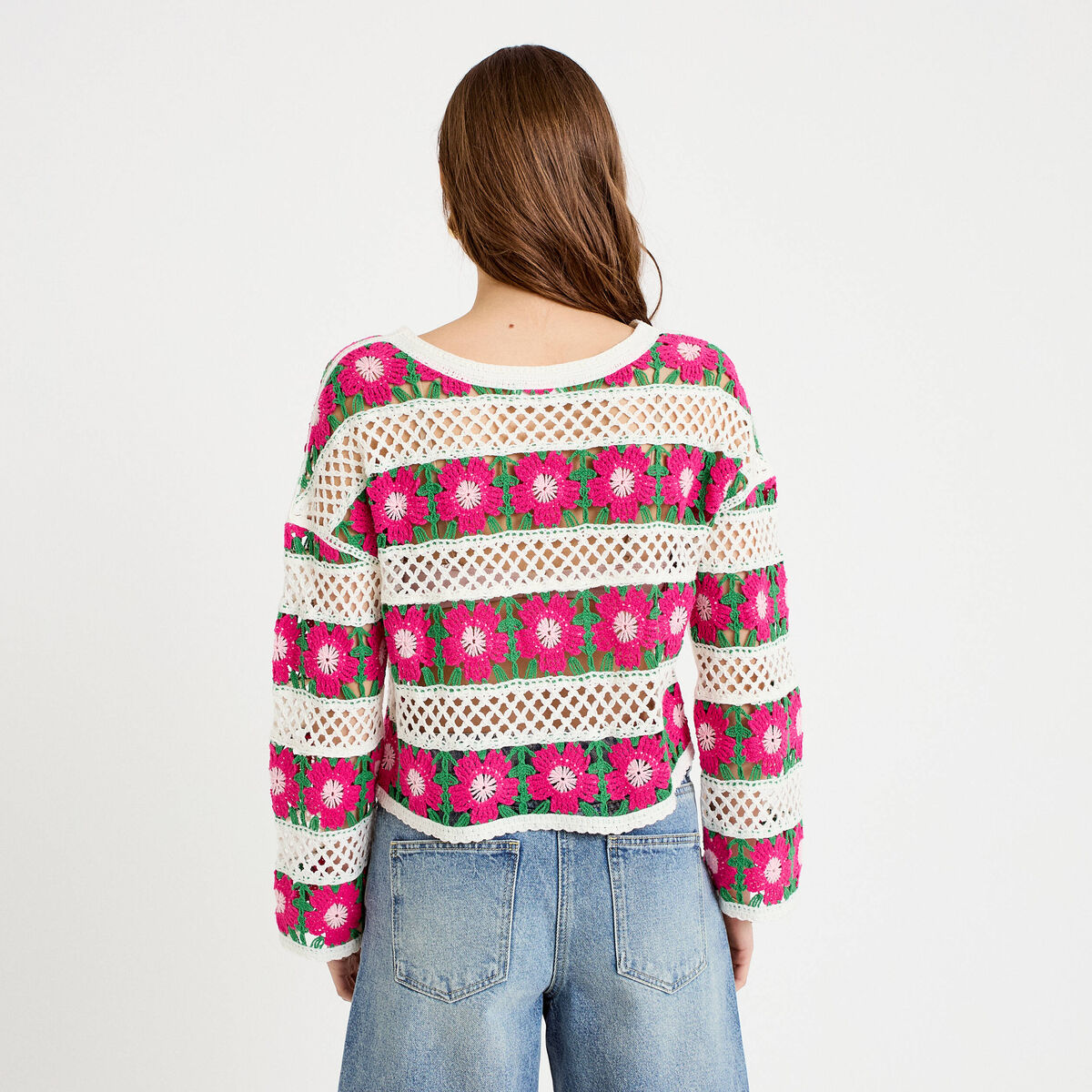 Pull manches longues rose fushia femme