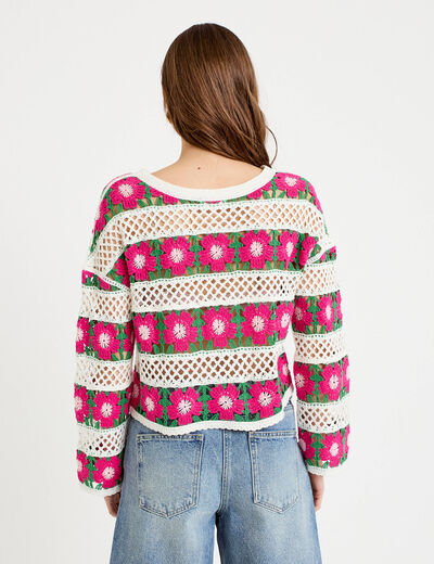 Pull manches longues rose fushia femme