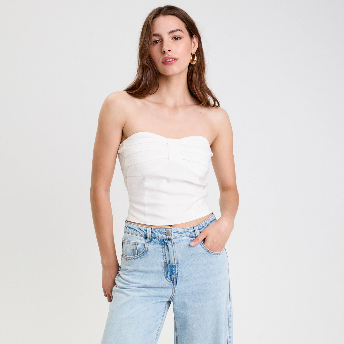 Bustier cintr&eacute; sans manches ecru femme