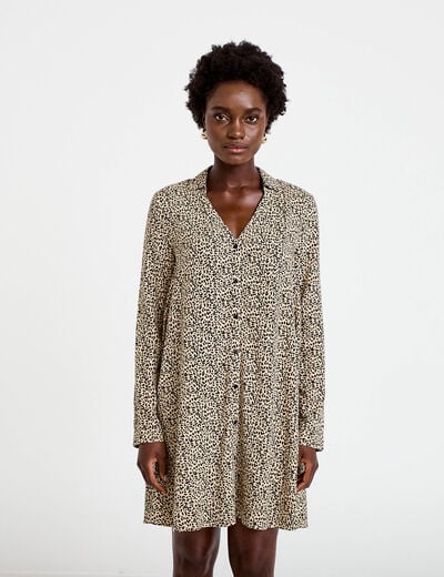 Robe courte &eacute;vas&eacute;e col chemise ecru femme