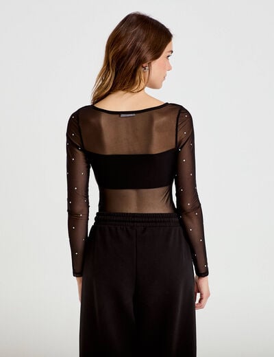 Body ajust&eacute; manches longues col bateau noir femme