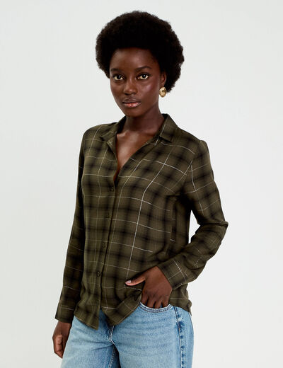 Chemise &agrave; carreaux fils m&eacute;tallis&eacute;s vert menthe femme