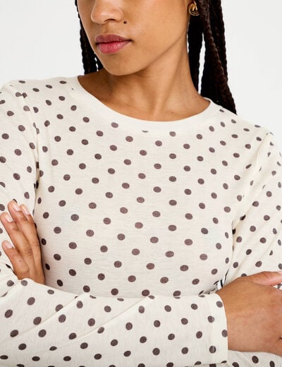 T-shirt ajust&eacute; col rond manches longues ivoire femme