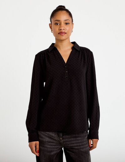 Blouse droite manches longues noir femme