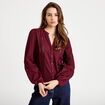 Blouse broderie col V manches longues bordeaux femme