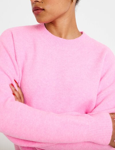Pull col rond rose femme