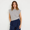 Pull sans manches col rond gris clair femme