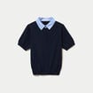 Polo col chemise manches courtes bleu marine femme