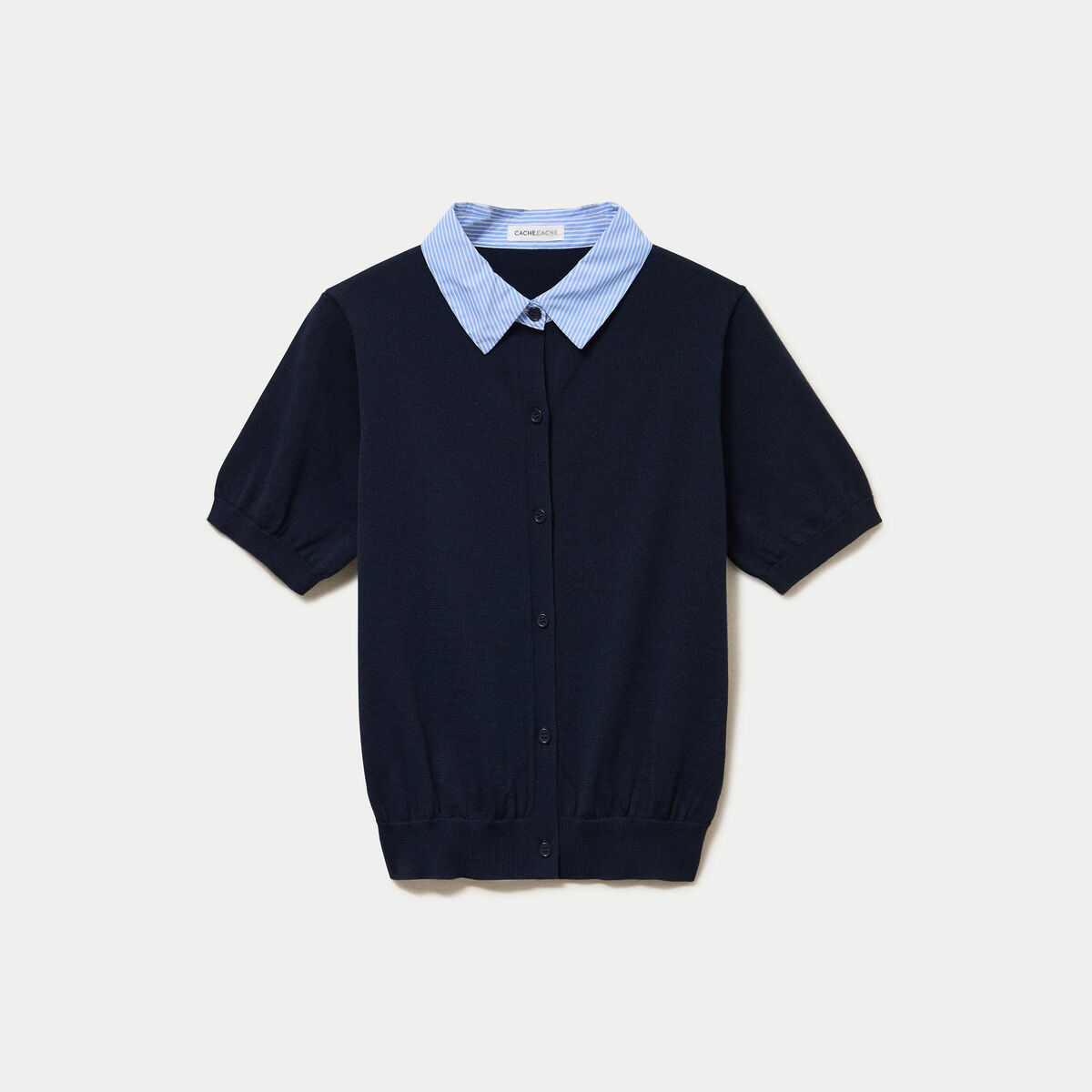 Polo col chemise manches courtes bleu marine femme