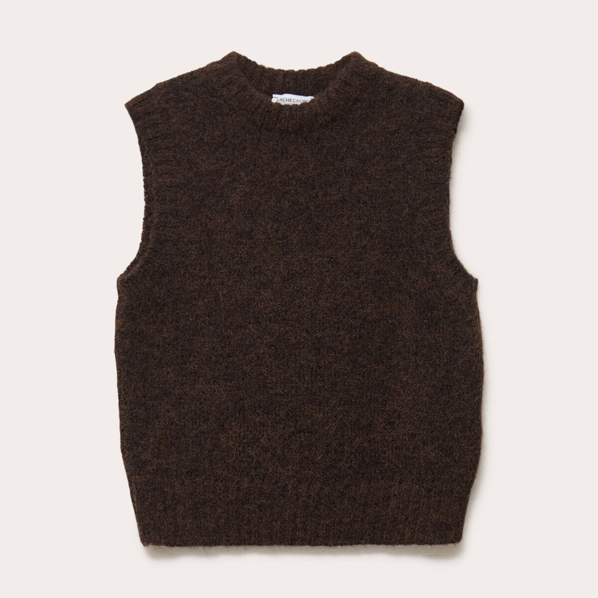 Pull sans manches marron fonc&eacute; femme