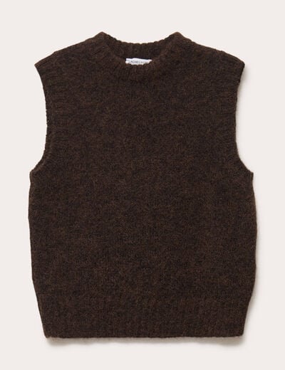 Pull sans manches marron fonc&eacute; femme