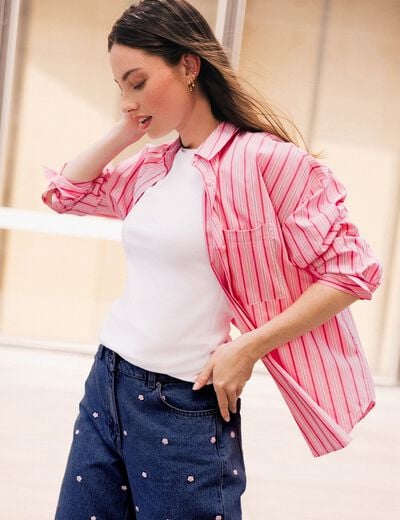 Chemise oversize col classique rose vif femme