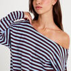 T-shirt col bateau manches longues bleu femme