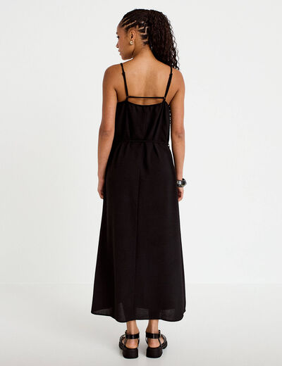 Robe longue &eacute;vas&eacute;e &agrave; fines bretelles noir femme