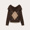 Pull col bardot &agrave; motif manches longues marron femme