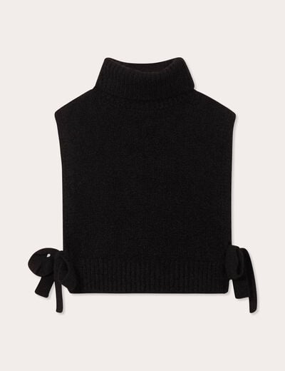 Pull sans manches col roul&eacute; noir femme