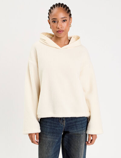 Sweat effet polaire ecru femme