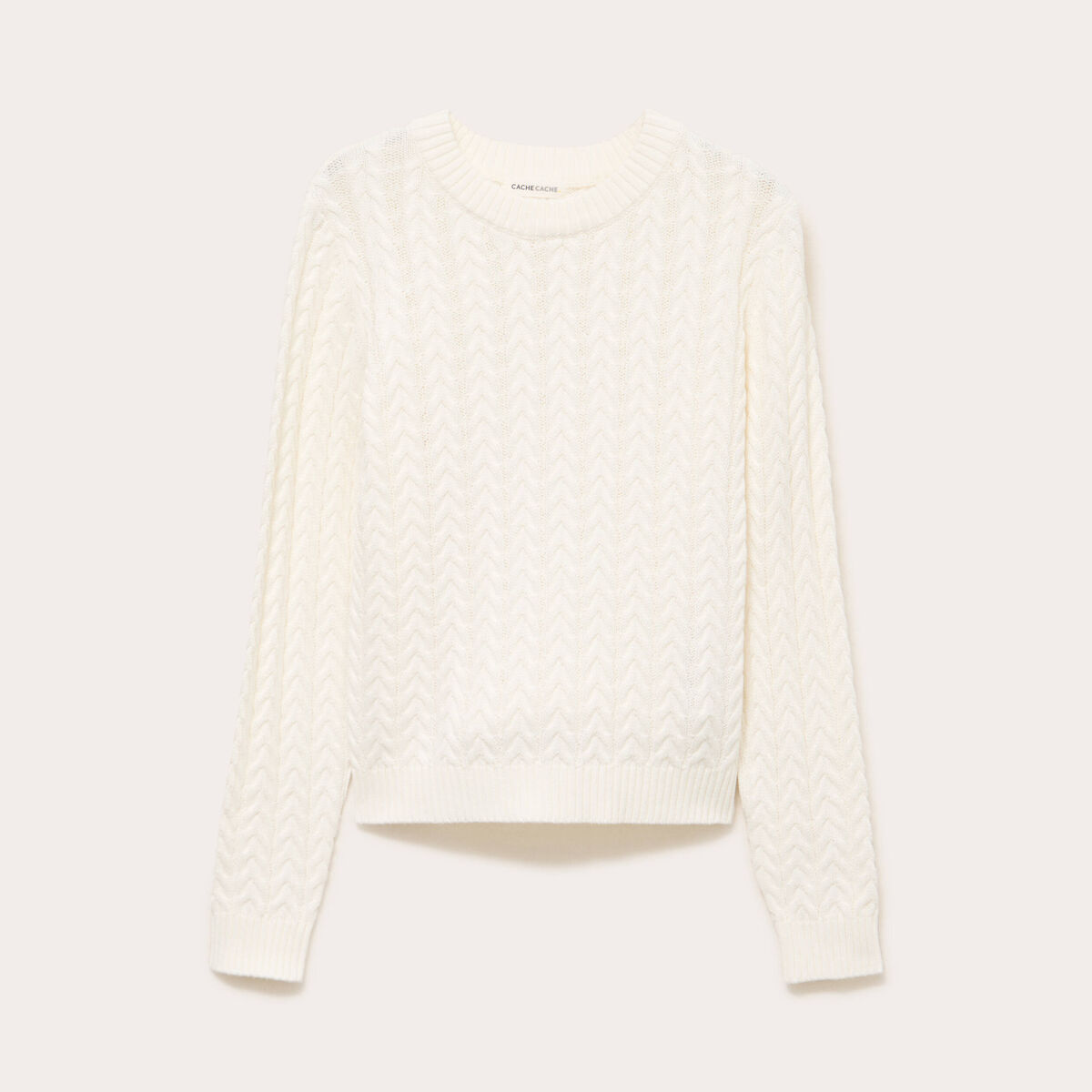 Pull torsad&eacute; ecru femme