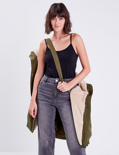 Parka &agrave; capuche fausse fourrure vert kaki femme