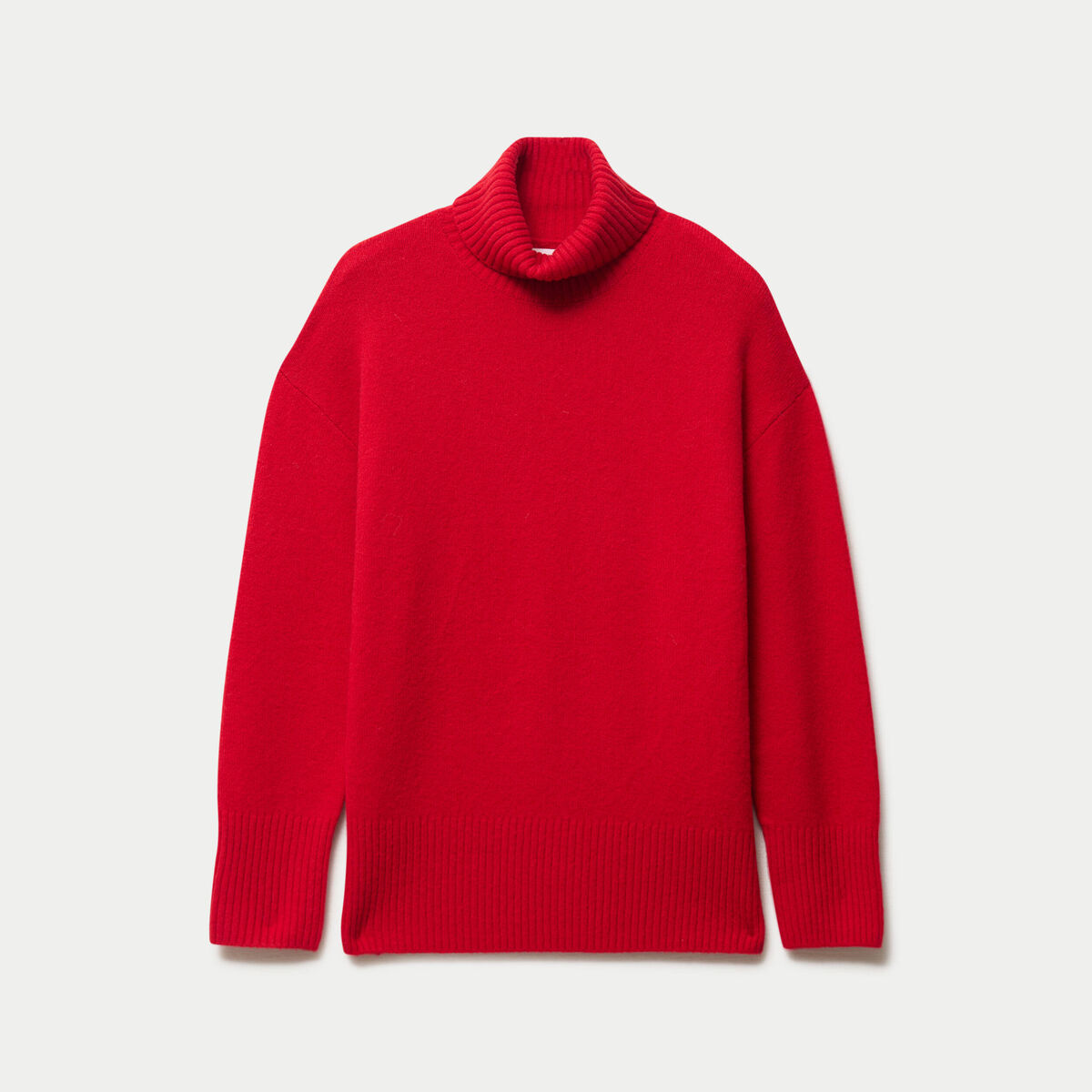 Pull col roul&eacute; manches longues rouge femme