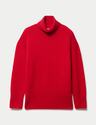 Pull col roul&eacute; manches longues rouge femme
