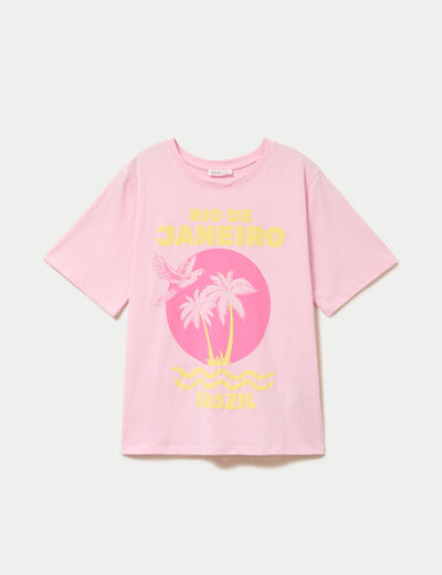 T-shirt oversize manches courtes rose clair femme