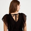 Blouse d&eacute;collet&eacute; voile manches courtes noir femme