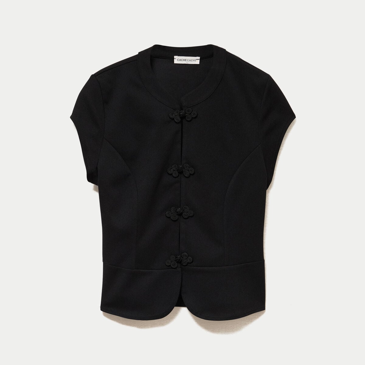 Top cintr&eacute; manches courtes noir femme
