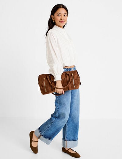 Chemise ample cropped effet boule blanc femme