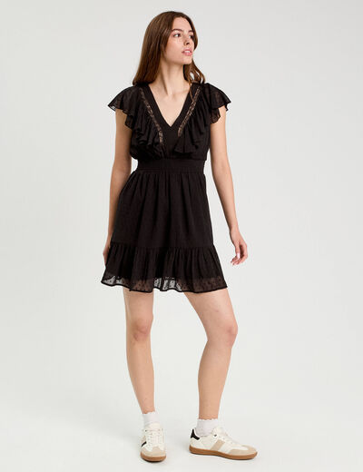 Robe &eacute;vas&eacute;e plumetis noir femme
