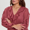 Blouse col V manches longues vieux rose femme
