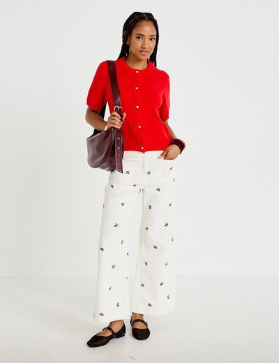 Pantalon bootcut taille haute velours blanc femme