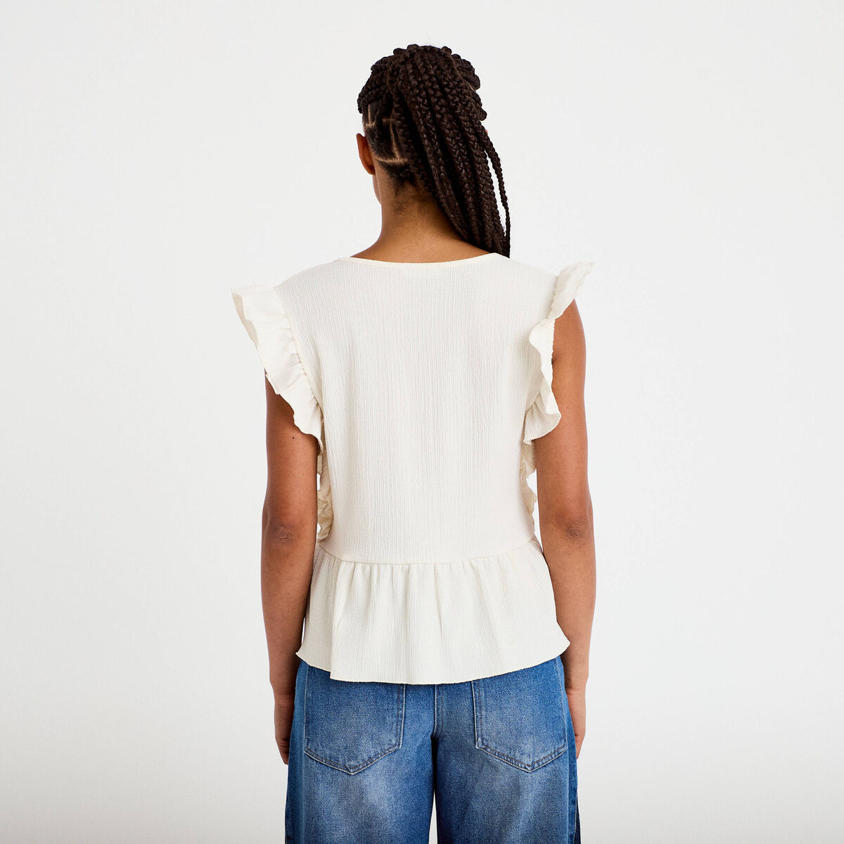 Blouse sans manches col v ecru femme