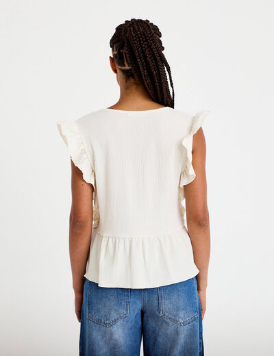 Blouse sans manches col v ecru femme