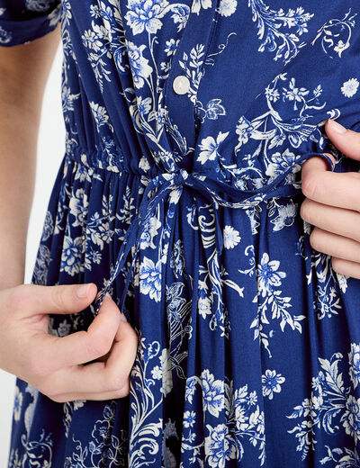 Robe courte &eacute;vas&eacute;e col chemise bleu marine femme