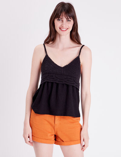D&eacute;bardeur col aspect crochet noir femme