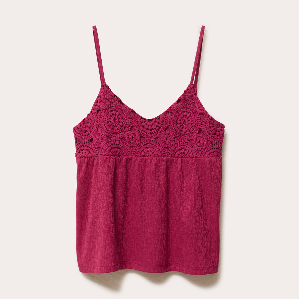 D&eacute;bardeur bi-mati&egrave;re macram&eacute; rouge femme